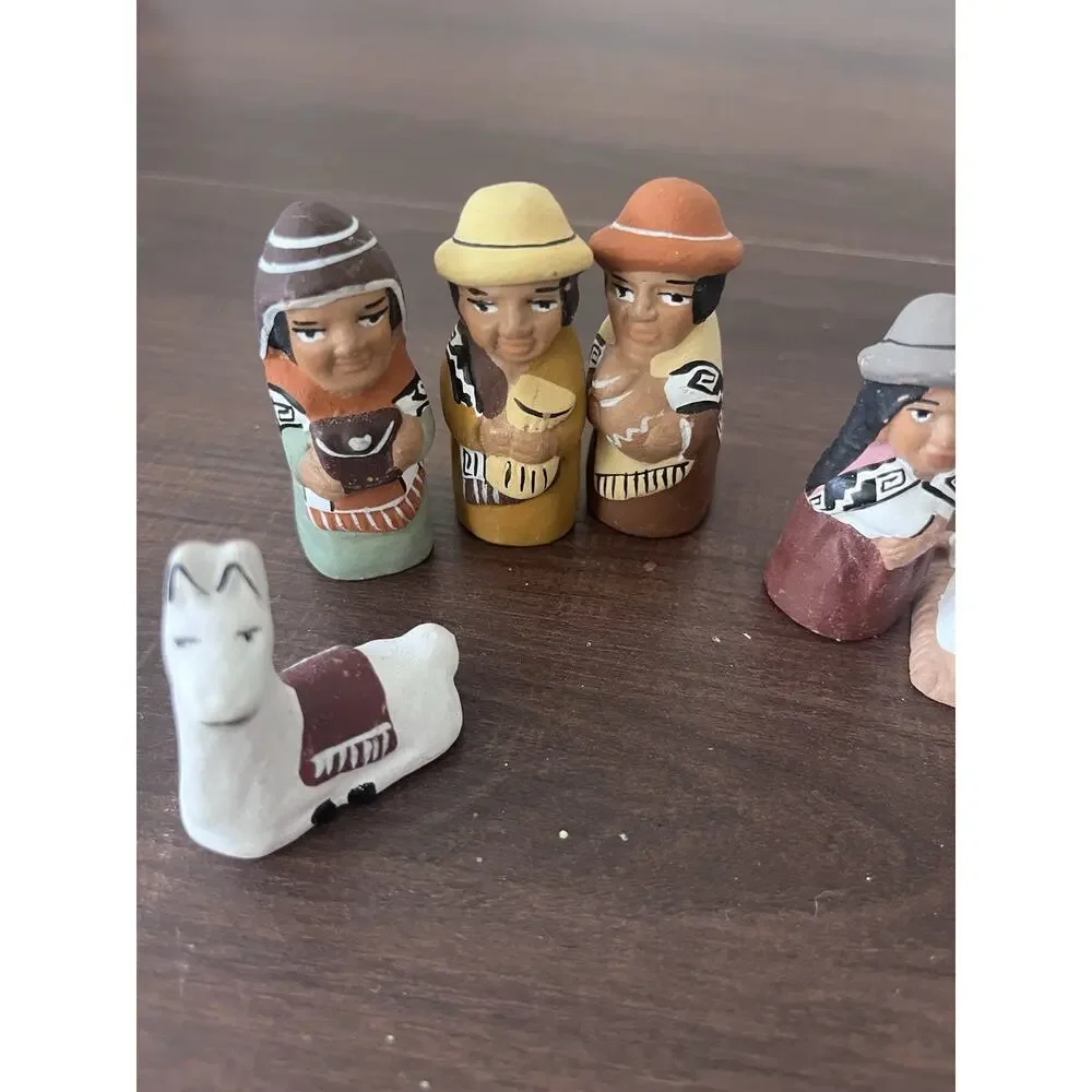 Vintage Mexican Folk Art Nativity Clay Pottery Mexico Christmas 8 Piece